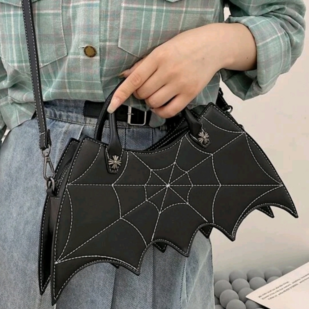 PU Batwing Spiderweb Crossbody Bag